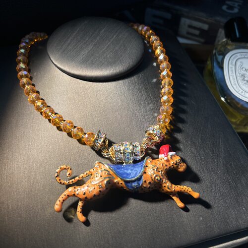 vintage中古 时尚设计款真金电镀小猎豹kf磁吸吊坠