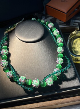 中古vintage时尚简约精致气质双层穆拉诺拒马河琉璃项链