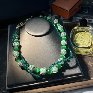 中古vintage时尚简约精致气质双层穆拉诺拒马河琉璃项链