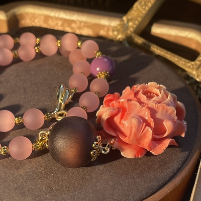 新中式云间朝暮晕染串珠手链橘色