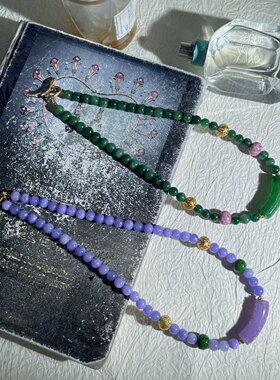 锦波斯玉拼绿蛙琉璃珠百搭项链