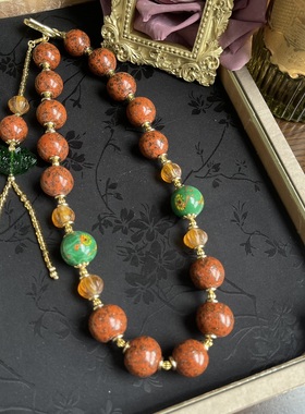 琥珀色短款项链手链搭配藏式珠