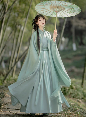 原创汉服女2026新款绿色交领广袖流仙裙侠女魏晋风大袖衫仙气古装