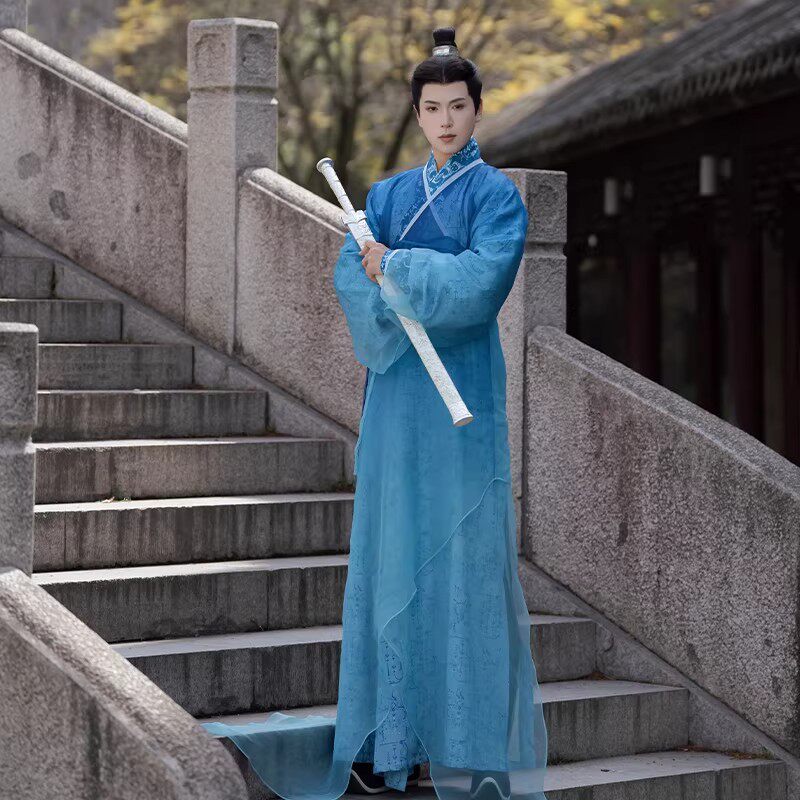 原创2026新款汉服男装战国燕尾纱袍直裾秦汉魏晋曲裾古风日常套装