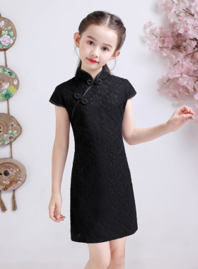女童改良旗袍2026新款新款女童汉服秋唐装演出服黑色立领夏季旗袍