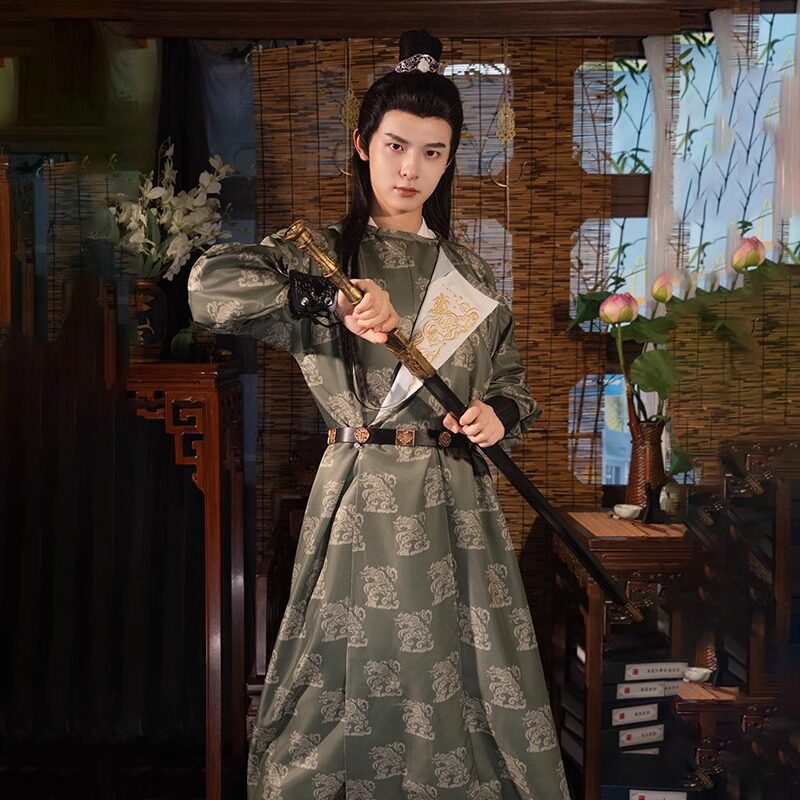 原创唐制印花刺绣圆领袍男女同款