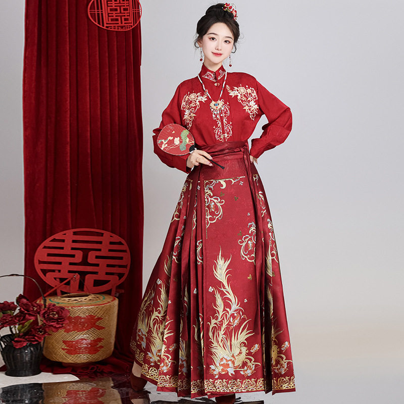 新中式马面裙套装女妆花汉服敬酒服国风红色婚服搭配的上衣秋冬款