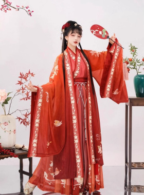 原创汉服女2026新款宋制中国风红色交领大袖衫齐腰襦裙春秋季古装
