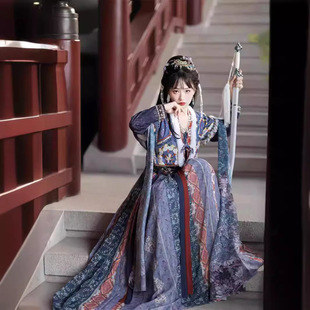 原创2025新款青黛汉服女改良唐背子半臂圆领齐腰襦裙日常春夏款