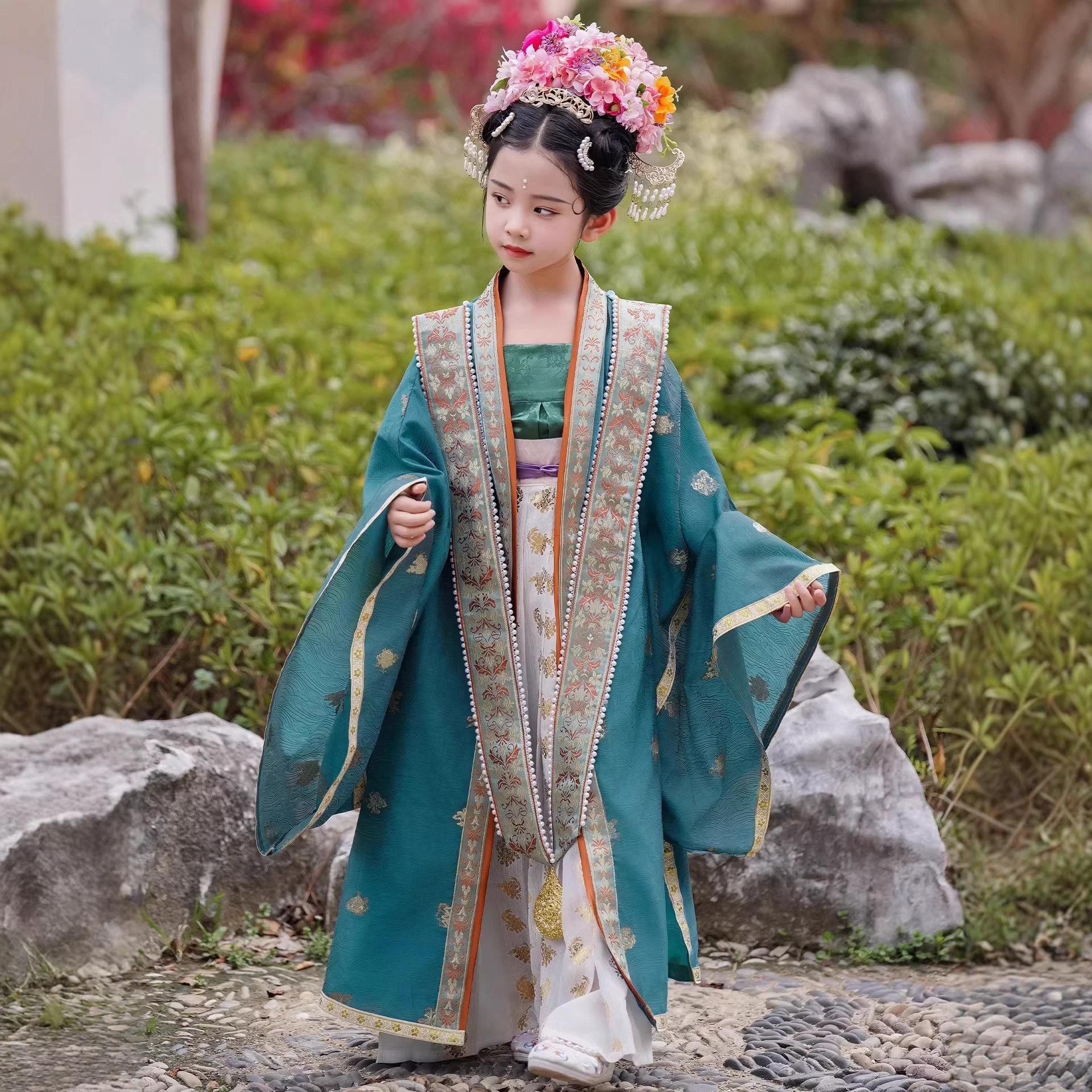 宋制女童汉服2026新款大袖衫霞帔中国风儿童古装走秀演出礼服套装