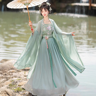 原创诃子裙汉服女2025绿色唐制广袖流仙裙仙气飘飘改良连衣裙古装