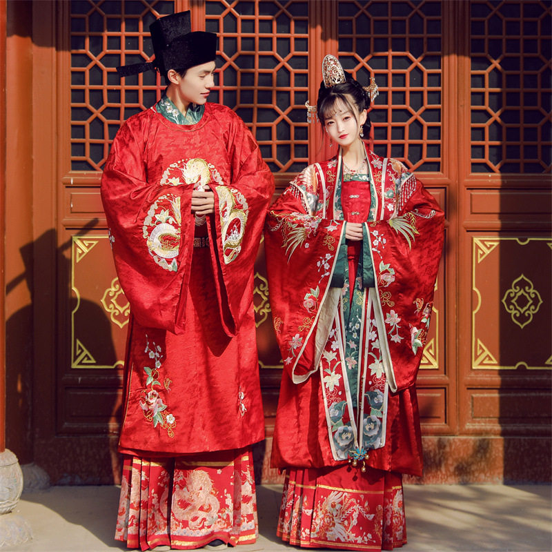 正品宋制汉服女婚服织金马面裙套