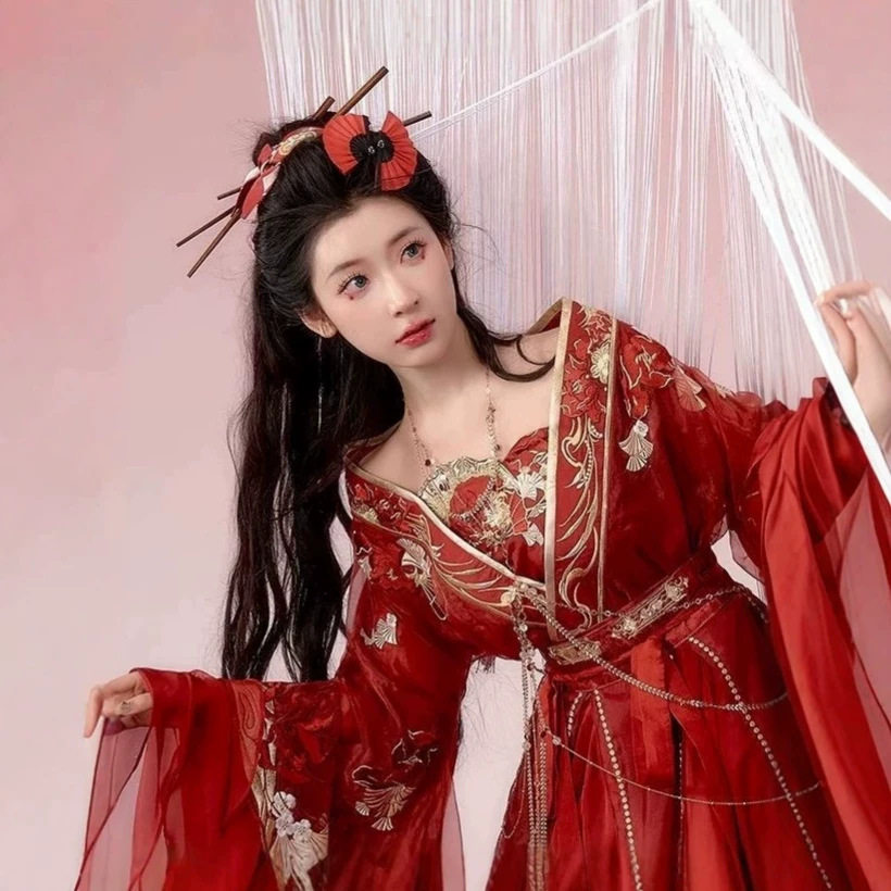 红色汉服超仙曼珠沙华南北朝套装