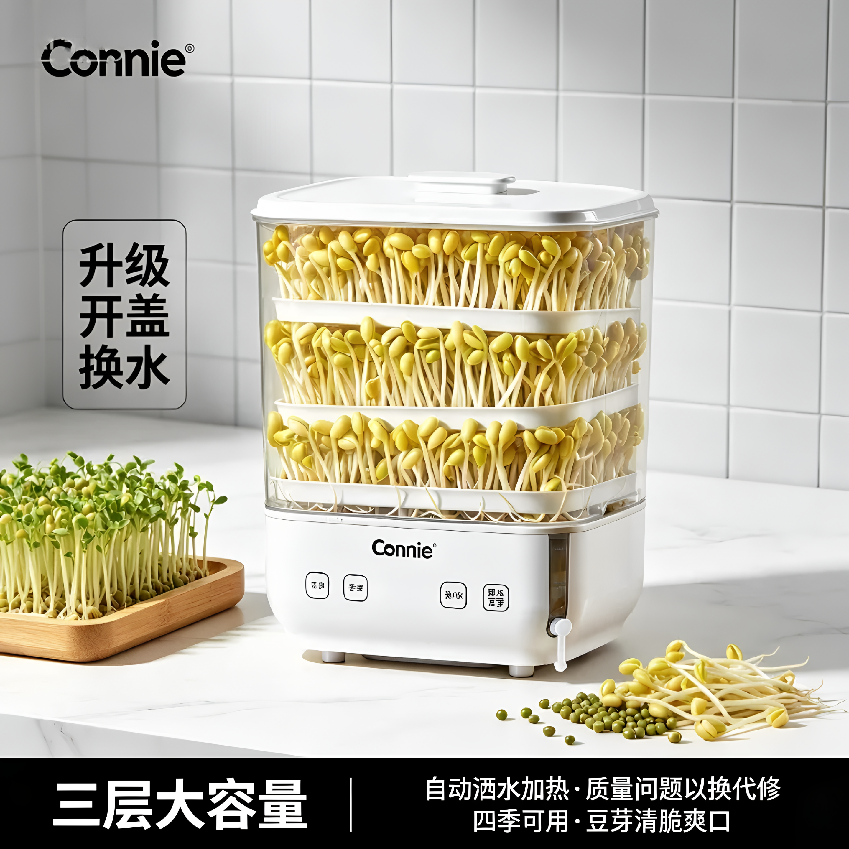 康丽豆芽机家用全自动智能芽豆牙盆神器自制小型绿豆催芽苗豆芽罐