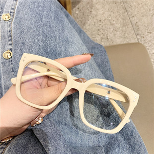 2021白色黑粗框圆脸显瘦眼镜网红款韩版复古文艺素颜平光眼镜框女