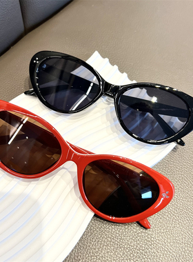 复古椭圆红色框猫眼高级感太阳镜