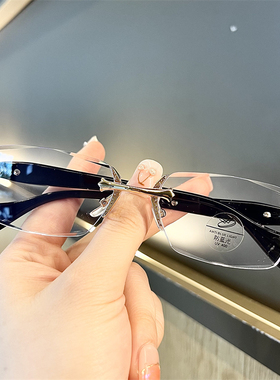 2024新款防蓝光无框切边女金属重工艺素颜眼镜Y2K复古辣妹欧美风