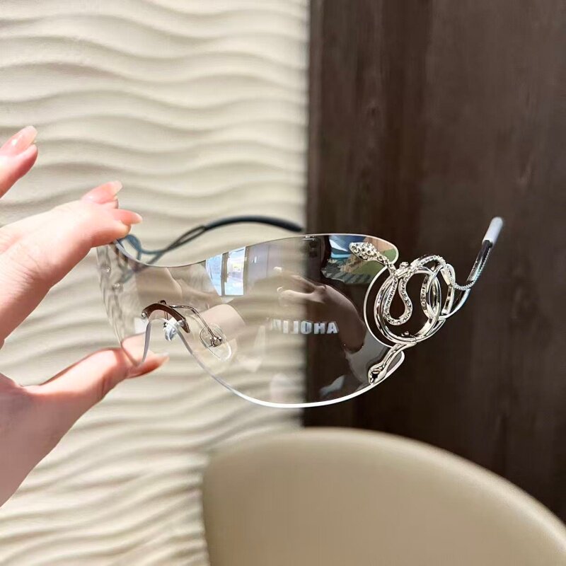 新款连体无框太阳眼镜时尚个性眼镜灵蛇镜腿街拍户外防晒墨镜女