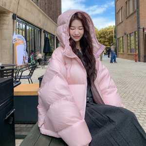 短款白鸭绒面包服外套女2025年冬季新款时尚加厚宽松连帽羽绒服潮图片