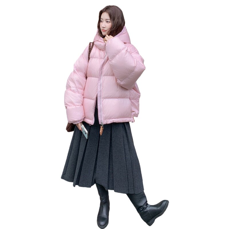 短款白鸭绒面包服外套女2025年冬季新款时尚加厚宽松连帽羽绒服潮,女装羽绒服,2C172