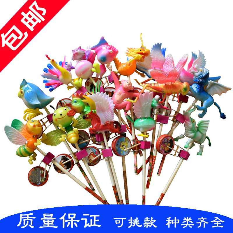 包邮特价塑料弹簧动物 木头摇摇拨浪鼓