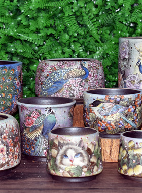 精品薄雾bowu品牌大口径飞碟多盆型人物花卉卡通景天群生多肉花盆