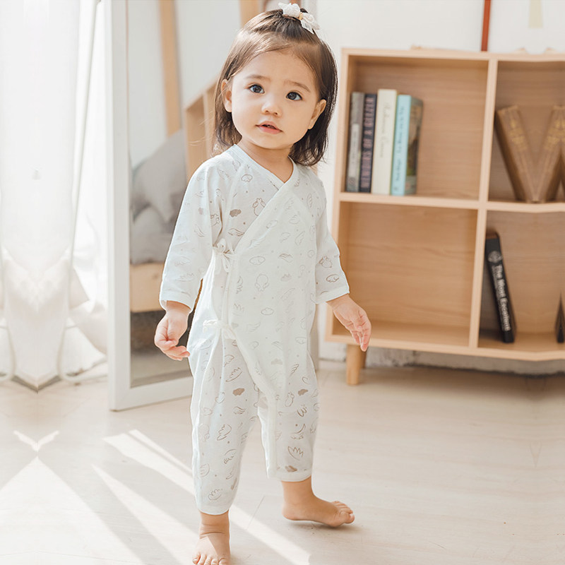 小米米长袖婴儿连体衣夏季烧花绑带哈衣访问透气爬爬服新生儿衣服