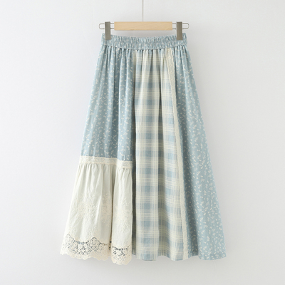 春夏森系小清新蕾丝半身裙格子裙