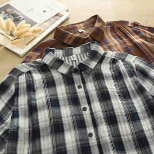 开衫 上衣休闲 减龄复古棉纱格子双层防晒简约慵懒百搭长袖