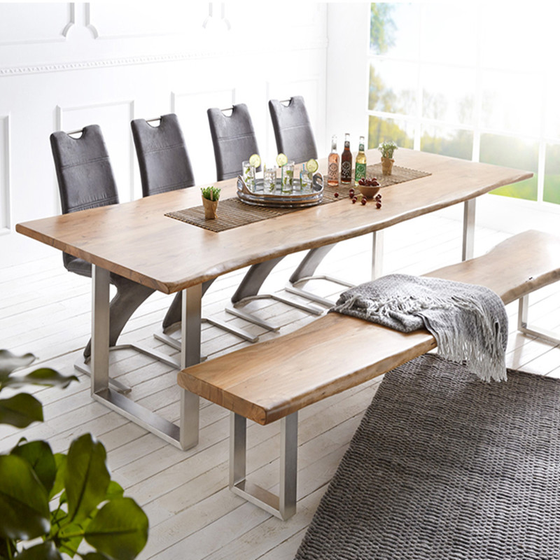 北欧简约实木长餐桌自然边原木复古餐桌家用长方形大户型餐厅餐桌
