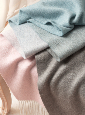 2021秋冬新款cashmere100%山羊绒围巾女士披肩加厚渐变拼色水波纹