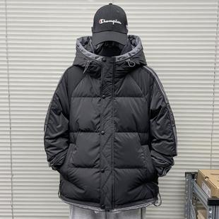 羽绒服男潮牌2025厚冬条纹外套青少年东北初高中大学生冲锋衣派克