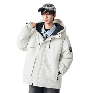 高质感男女同款连帽纯色90白鸭绒羽绒服青少年休闲冬季加厚外套