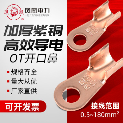 凤凰牌 OT开口鼻3/5/10/20/30/40/50-1000A铜 端子铜 镀锡 批发
