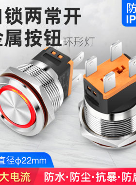 22mm金属按钮自锁复位开关环形灯天使眼20a带指示灯电流24 220v