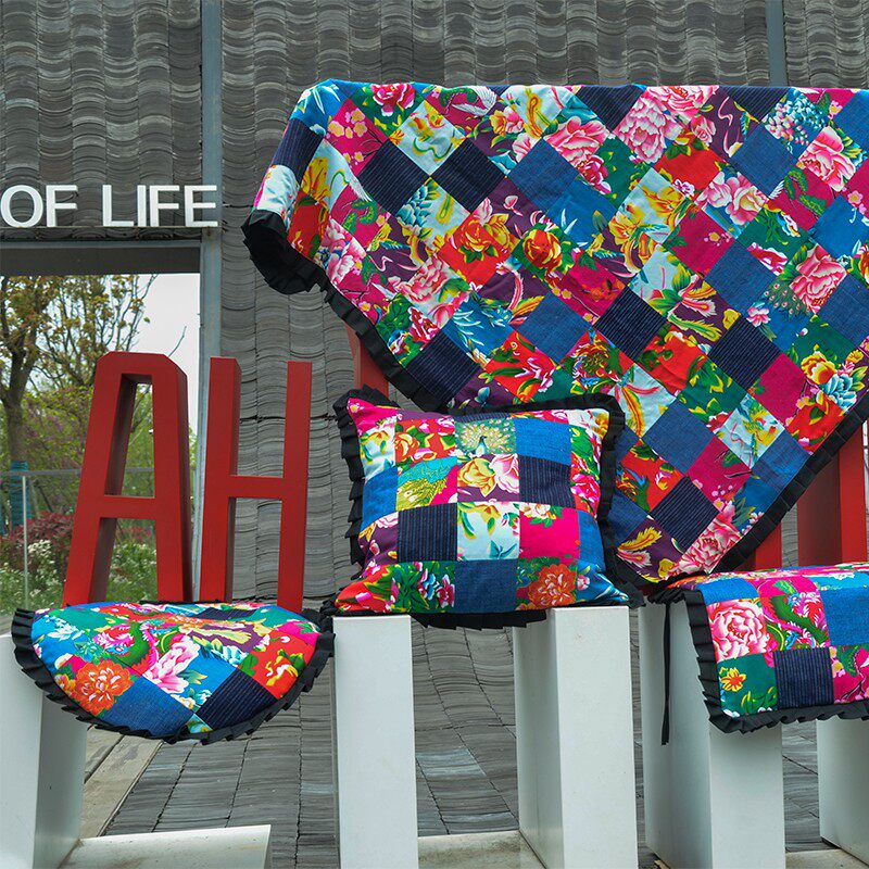 丹凤中式复古家居布艺东北大花布拼布桌布抱枕靠垫套椅垫圆坐垫子