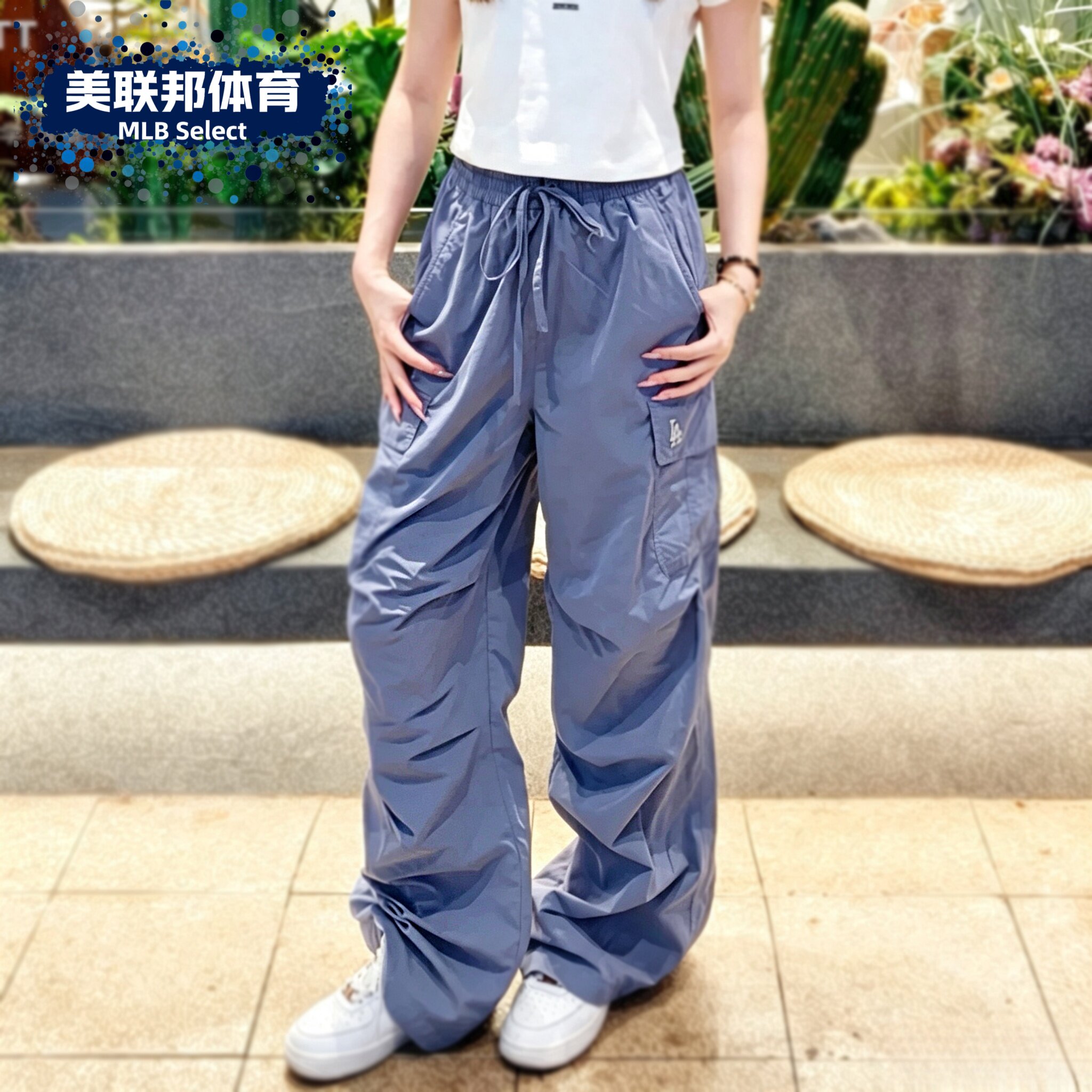 MLB正品女子薄款潮流宽松抽绳多口袋户外运动休闲长裤3FWPB0663图片