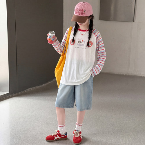 女童夏季薄款冰丝防晒衣T恤套装8