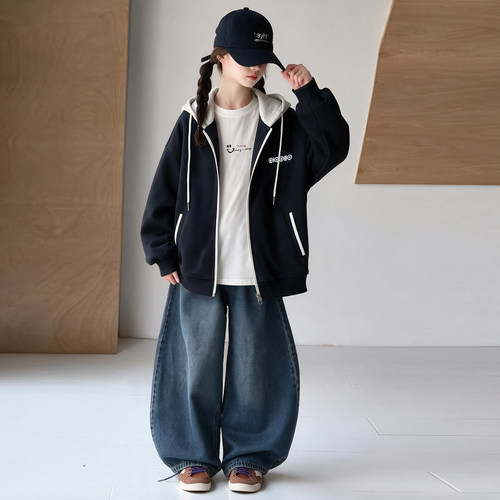 女大童秋季韩式连帽拉链卫衣
