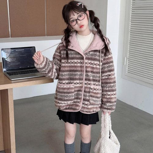 女大童装秋冬季加厚双面穿毛毛衣