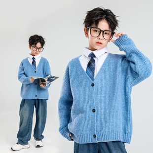 韩系少年男童学院风套装2025秋新款儿童韩版毛衣外套衬衫牛仔长裤