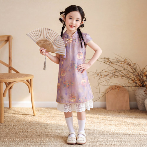 女童连衣裙2026夏季新款紫色国风