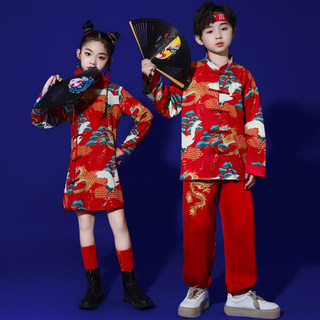 民族风女装女童中国风唐装汉服儿童啦啦队演出服男童元旦表演服装
