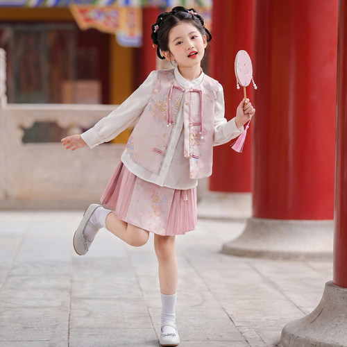 女童新中式刺绣秋季汉服套装古风