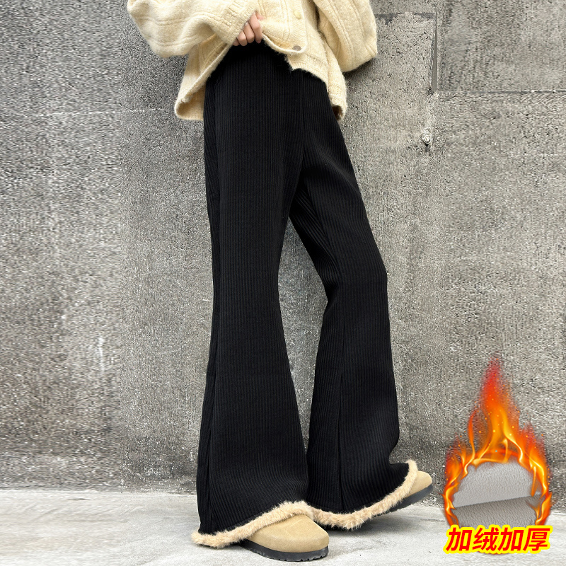 女童一体绒2025新款今年流行爆款裤子冬中大童保暖外穿加厚微喇裤