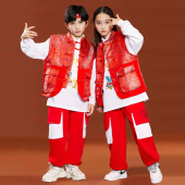 儿童街舞潮服中国风嘻哈套装 hiphop架子鼓演出服中国风喜庆新年装