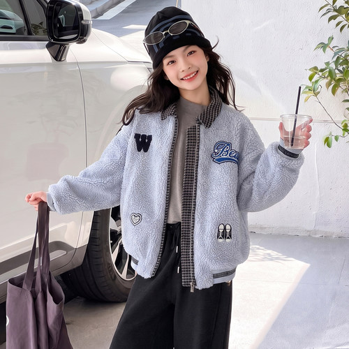 女童装秋冬季夹棉加厚毛毛衣外套