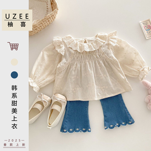 女童韩版衬衫0-5岁2025新款春季湖州织里宝宝洋气衬衣婴儿春装潮