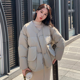 【】新中式大口袋真毛领短款羽绒服2C055-210-P350控498，女装羽绒服，2C055