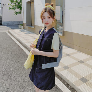 【现货】25夏装新款牛仔针织拼接马夹套装2C055-5055-P165 控238图片